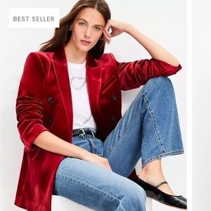 Loft double breasted Elegant Red Velvet Women's Blazer
